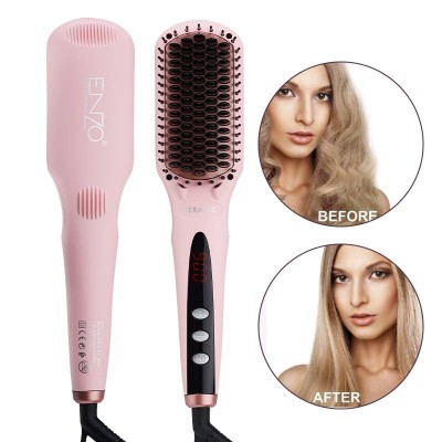 ENZO pink professional electric hair straightener comb new design hot comb hair straightener brush